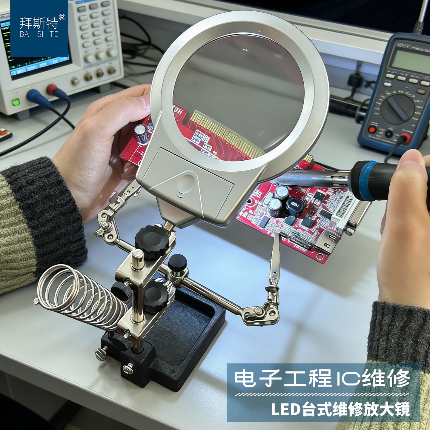 放大镜维修用台式高清带灯10倍玻璃镜片焊接台支架手机电路板电子