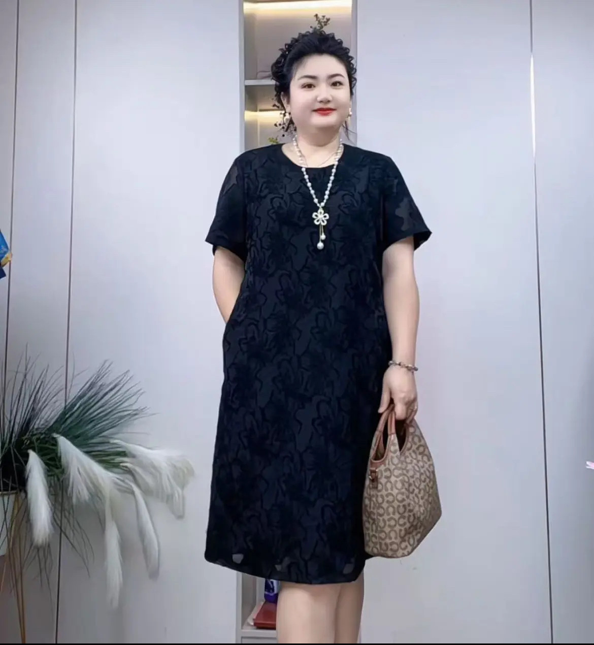 2025夏装新款中式国风提花长裙女气质宽松显瘦短袖大码减龄连衣裙