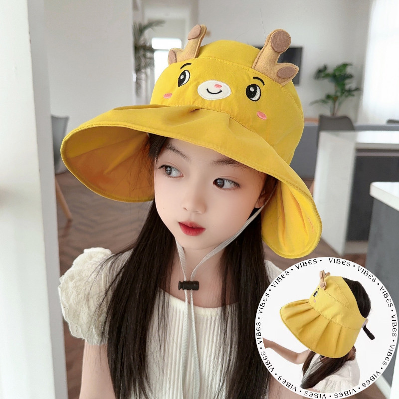 儿童防晒帽夏季薄空顶帽男女童卡通大檐防紫外线户外遮阳帽太阳帽