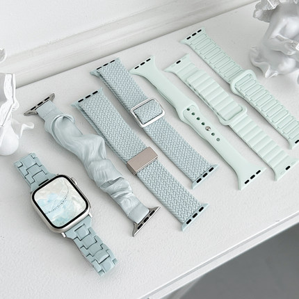 【淡薄荷】适用applewatchS9/S10表带淡薄荷合集iWatchs8/7/6/SE2代苹果手表编织硅胶尼龙回环小蛮腰表带女夏