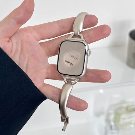 适用AppleWatchS10手镯款表带苹果手表S11不锈钢表带iwatch9新款金属8/7/6高级气质百搭小蛮腰细款SE代女款夏