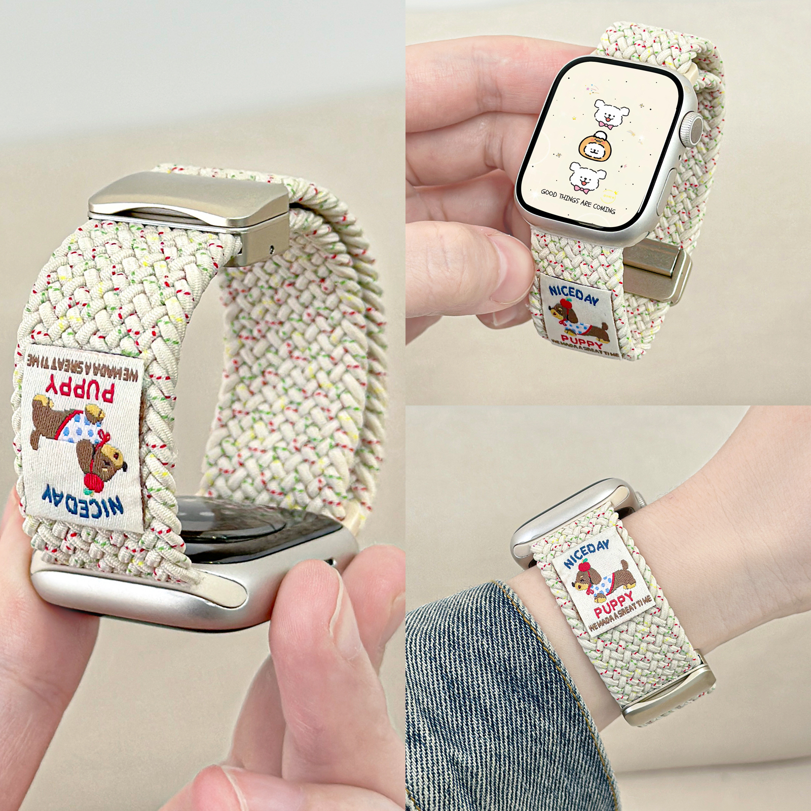 适用iWatch腊肠编织尼龙磁吸表带