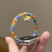 适用applewatch10弹力电话线发圈表带iwatch9 876单圈彩色KT猫吊坠小蛮腰苹果手表S11创意皮筋多巴胺手链女夏