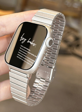 适用applewatchS11金属卡扣表带iwatchS10竹节卡扣表带9/8苹果手表7/6/5/4/SE代表带简约质感不锈钢ultra表带