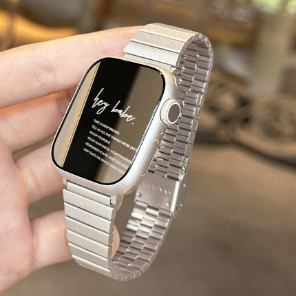 适用applewatchS11金属卡扣表带iwatchS10竹节卡扣表带9/8苹果手表7/6/5/4/SE代表带简约质感不锈钢ultra表带
