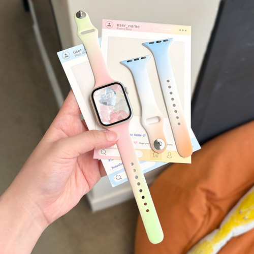 适用iWatch细款撞色渐变硅胶表带