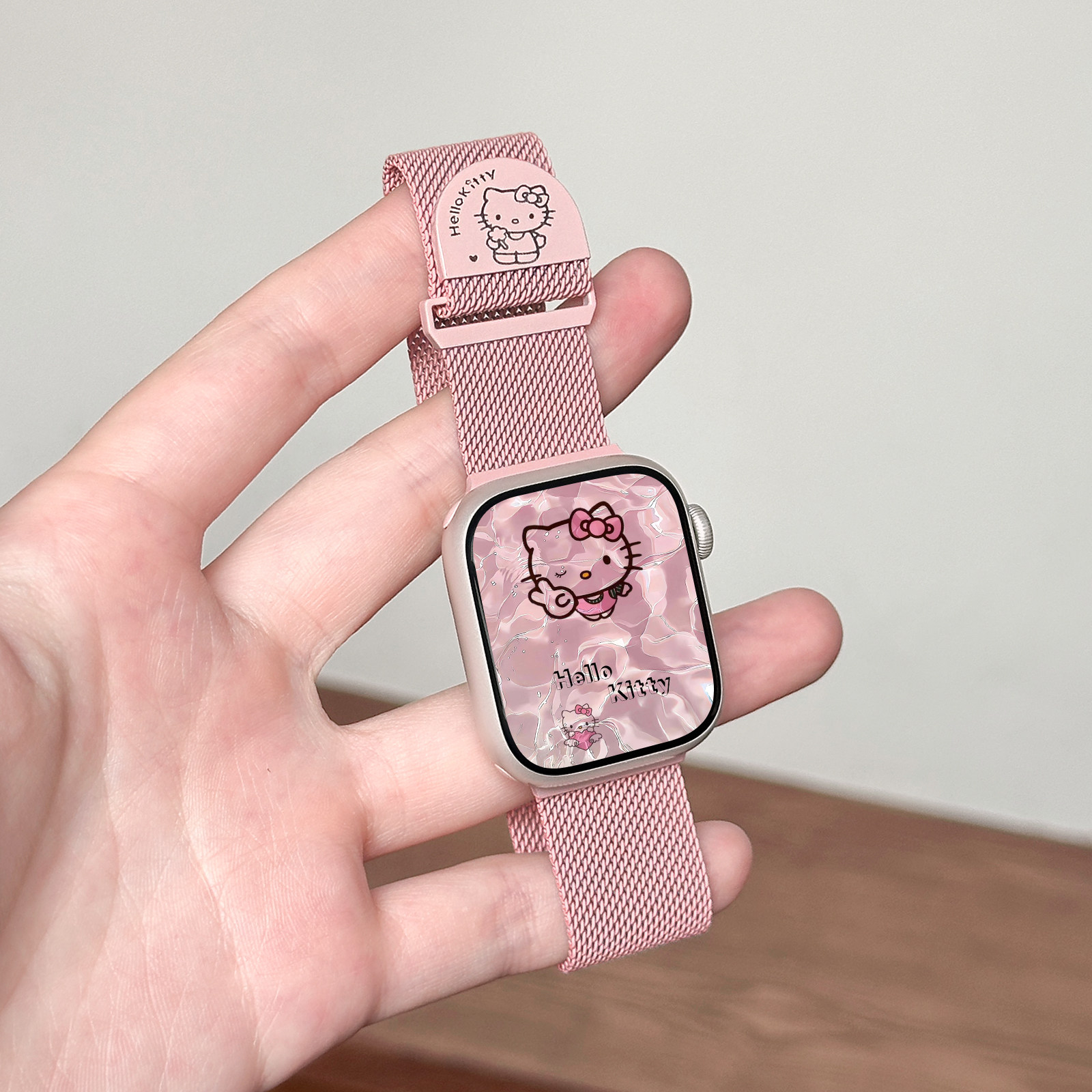 适用苹果手表KT猫金属半圆磁吸S11/10表带applewatch8/7/6米兰尼斯不锈钢iWatch创意SE可爱透气ultra腕带夏女