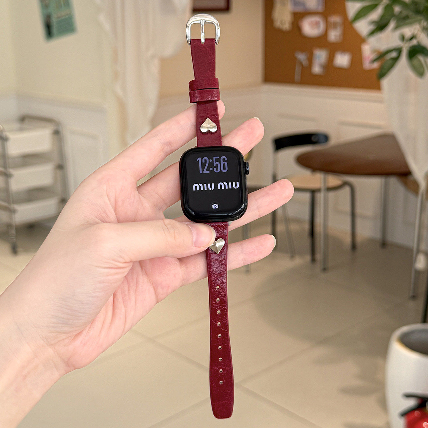 适用iwatch勃艮第酒红油蜡皮表带