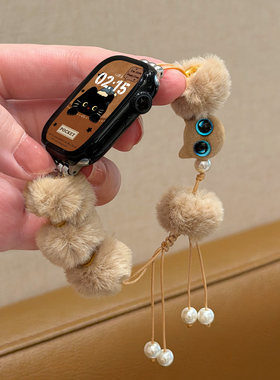 【毛绒猫咪头】适用苹果手表11小猫抽绳表带applewatchSE可爱风创意可调节女iwatch10/9/7秋冬8ultra小众腕带