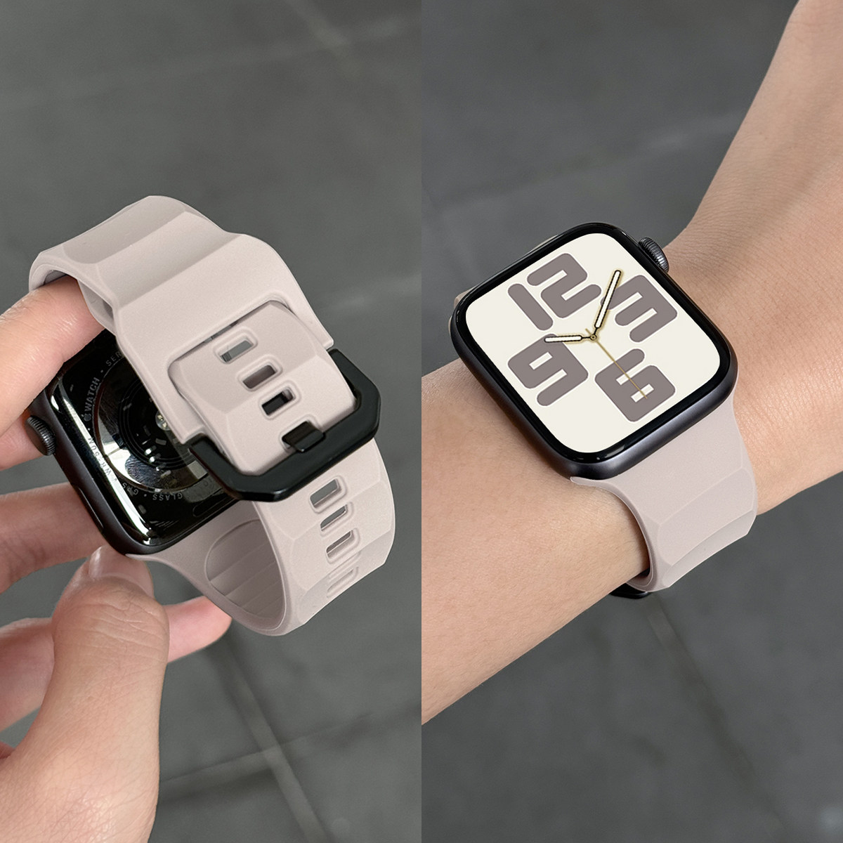 适用applewatchS11/10波浪纹硅胶运动表带iWatch9/8/7/6/5/4苹果手表SE新款液态硅胶荧光绿ultra软透气男女夏