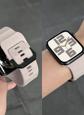 适用applewatchS11/10波浪纹硅胶运动表带iWatch9/8/7/6/5/4苹果手表SE新款液态硅胶荧光绿ultra软透气男女夏