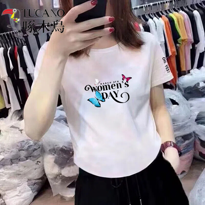 啄木鸟纯棉女士短袖薄款宽松通勤