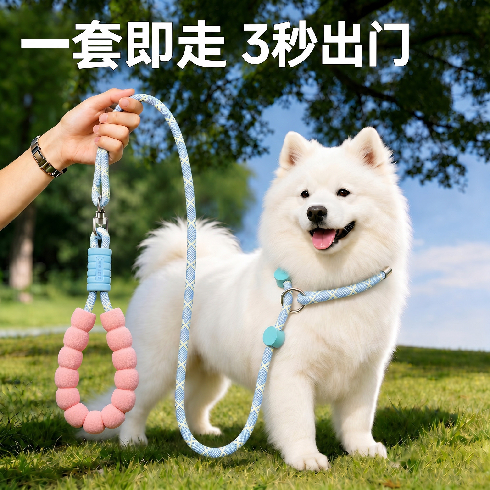 p绳p链狗狗牵引绳防爆冲防挣脱小中大型犬萨摩耶遛狗训狗绳子夏季