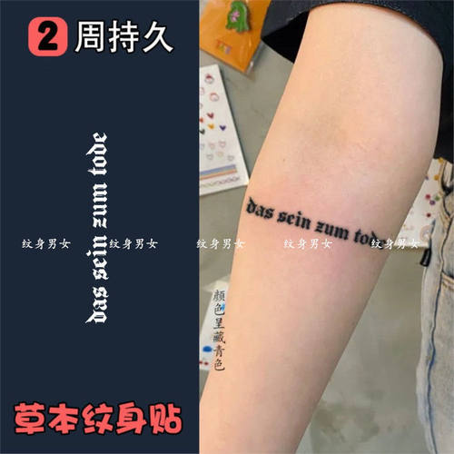 向死而生纹身贴 德语海德格尔颈部字母纹身贴草本防水持久