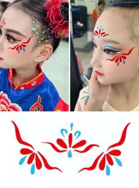 国风敦煌脸贴中国风红色眼妆贴眉心贴儿童演出脸贴化妆贴纸易清洗