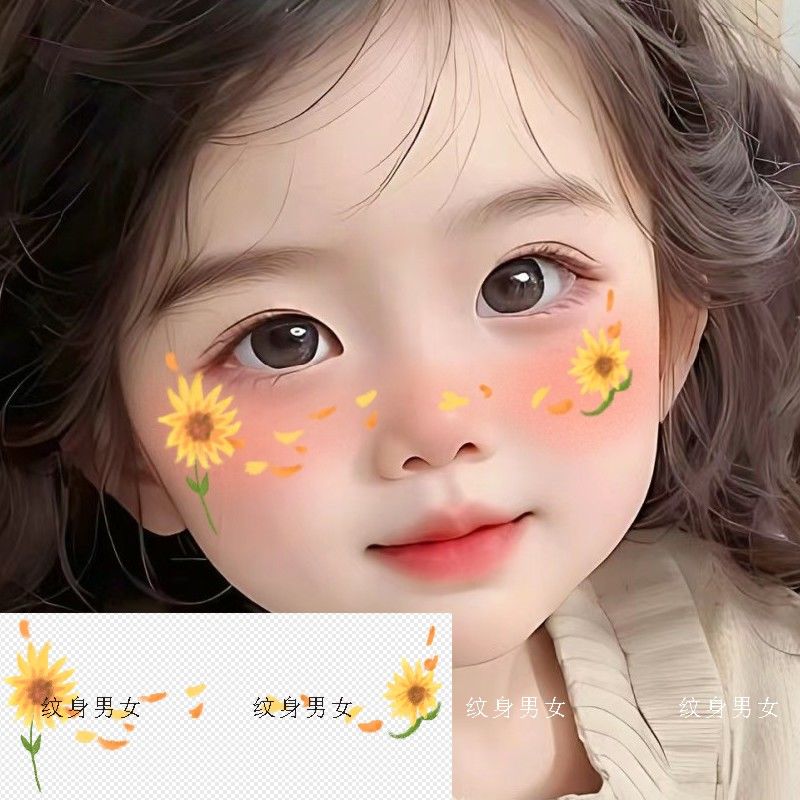 向日葵彩色脸贴纹身贴防水儿童防水ins纹身贴少女妆容