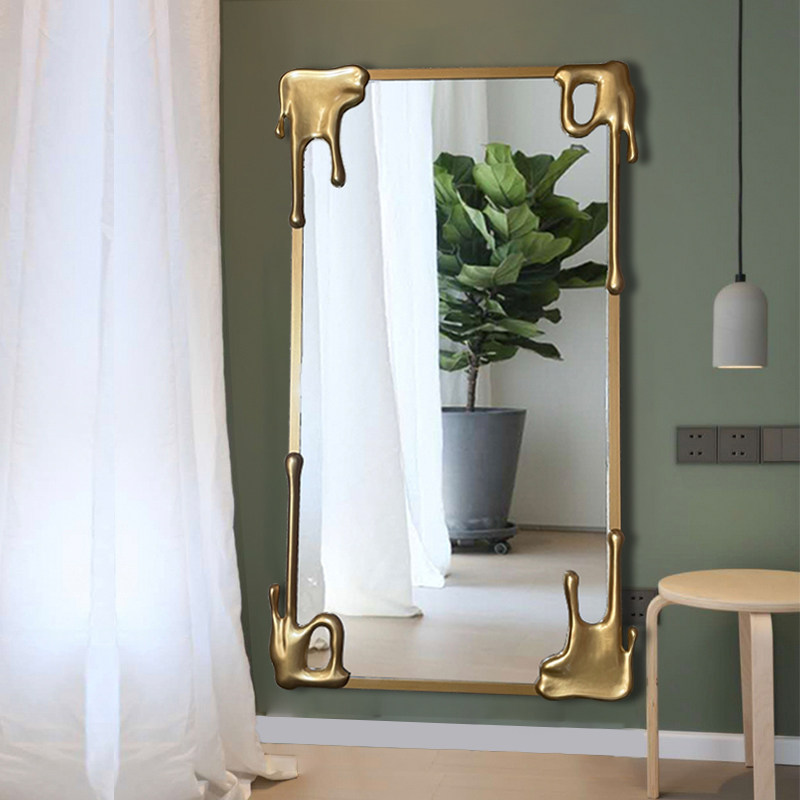 欧式复古穿衣镜实木轻奢服装店试衣镜家用法式全身镜金色大镜子