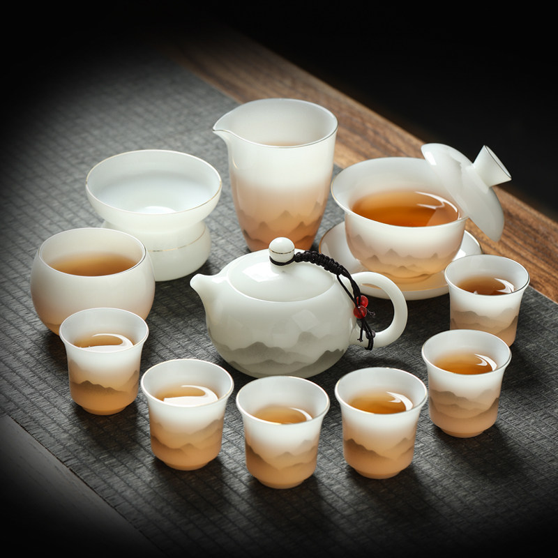 冰种璞玉陶瓷功夫茶具套装家用茶壶茶杯组合简约高端大气百搭茶艺