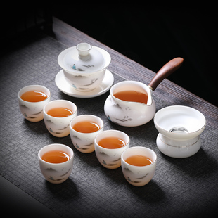 茶具套装侧把壶公杯功夫泡茶不烫手羊脂玉白瓷家用会客高档礼品