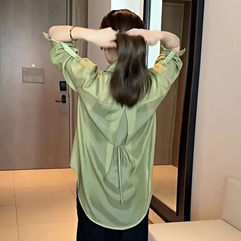 2025新款雪纺上衣夏季小众设计感大码防晒衬衫女夏款薄款外套衬衣