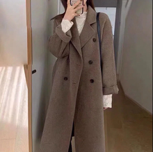 2024秋冬新款经典双排扣毛呢外套中长款呢子大衣女
