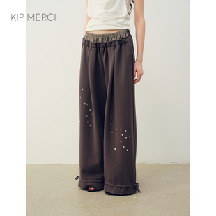 【现货】KIP MERCI 美式复古撞钉打褶拼接卫裤跳舞嘻哈风宽松长裤