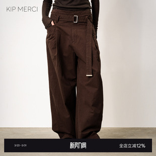 MERCI 拖地裤 25AW秋冬新款 高腰阔腿工装 复古百搭腰带休闲长裤 KIP
