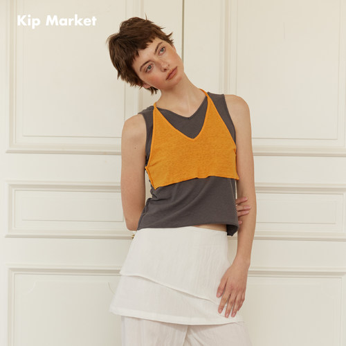 KIP MERCI 2025夏季撞色V领棉麻背心休闲通勤修身显瘦背心吊带女