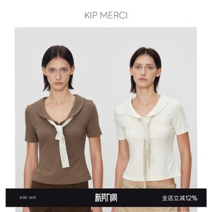 青果领飘带纯色设计感短袖 26SS夏季 T恤莱赛尔舒适上衣 MERCI KIP