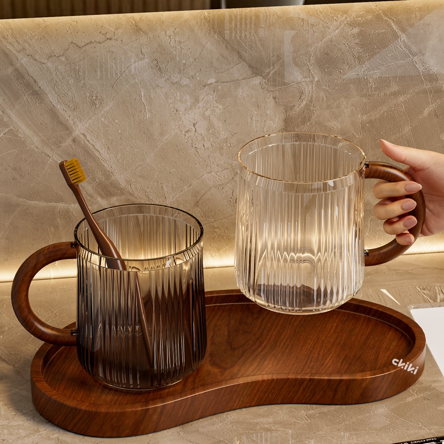 漱口杯刷牙杯子高颜值轻奢洗漱杯家庭情侣一对口杯简约牙具牙杯子