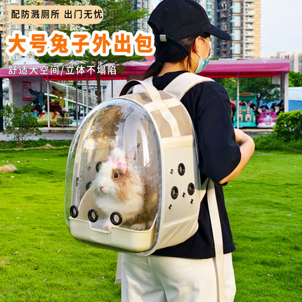 兔子外带包双肩宠物背包透明豚鼠猫猫兔安哥拉防溅专用包大容量