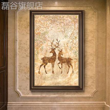 网红玄关装饰画欧式风格鹿小尺寸式竖麋版走廊挂画过道壁画美客厅