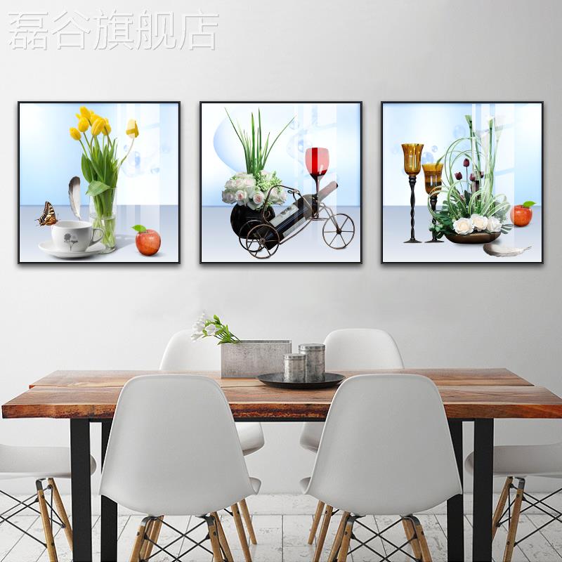 网红客厅装饰现代简约沙背景墙画画三联餐厅卧画室床发头墙面水果图片