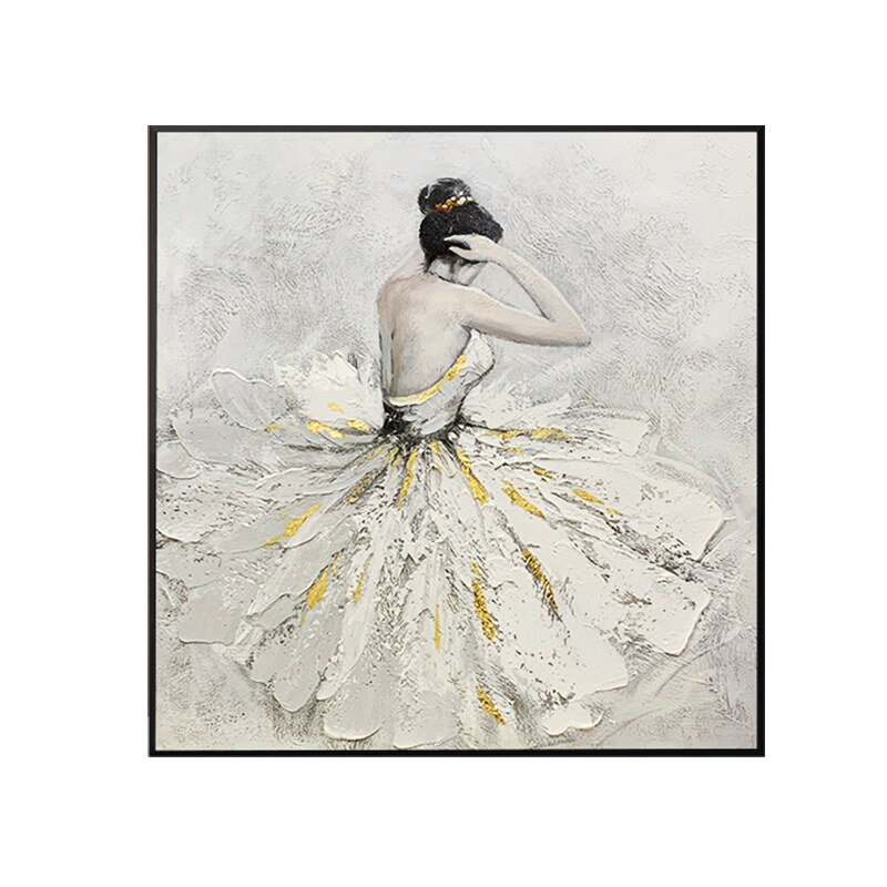 网红纯手绘油画壁画少女芭蕾舞装饰画北欧式轻奢主卧床头挂画背影
