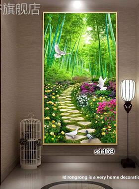 网红高清画竖版田园风景关画森万玄年青装林饰走廊过道画挂绿色树