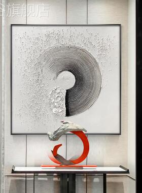 网红现极黑白装饰画玄关手绘抽象餐厅油画黑白调客厅挂画代金箔简