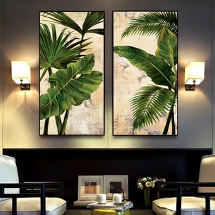 饰画壁画玄关过道客厅竖版 网红东南亚风棕榈树现代植物装 走廊墙面
