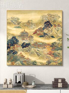 网红蓬莱仙境图画仙堂堂口背景山水挂画佛道装饰画神龛墙壁面装画
