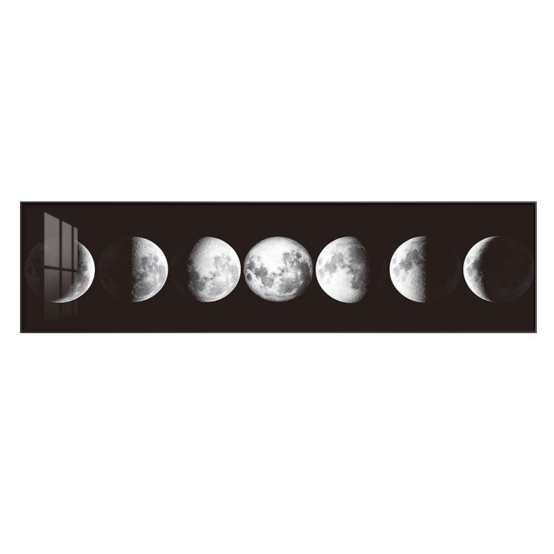 月食轻奢卧室装饰画黑白灰横幅工业风月亮现代简约床头背景墙网红