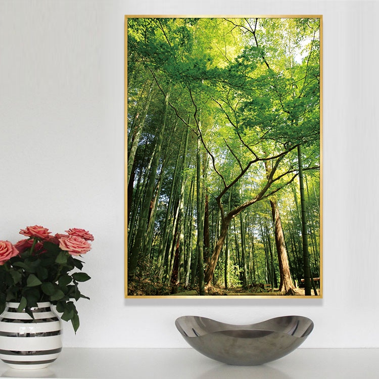 网红壁画参天大树装饰画竹子森林风景挂画长方形竖版家庭绿色玄关图片