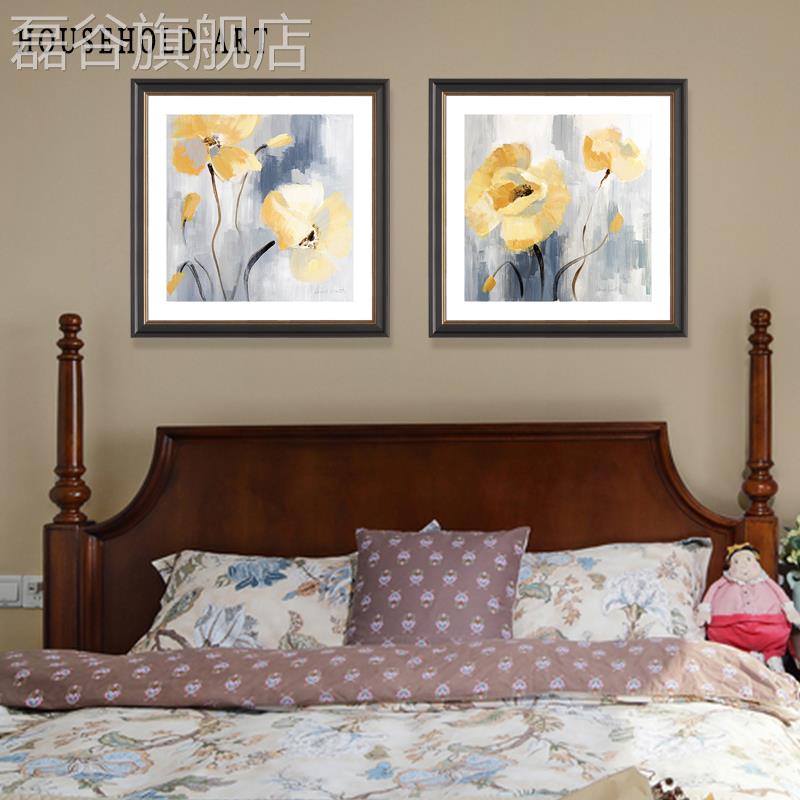 网红头美式装饰画抽象水彩卉简美花卧画室床挂画画式乡村客厅饭厅图片