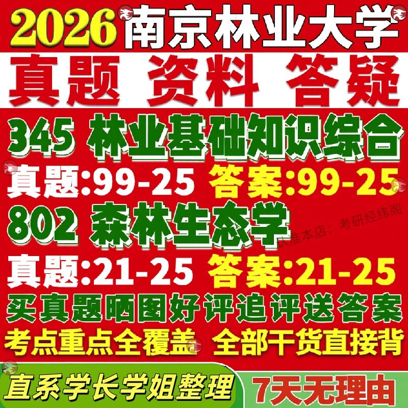 新版南京林业大学研究生考试考研345林业基础知识综合802森林生态学真题覆试网课