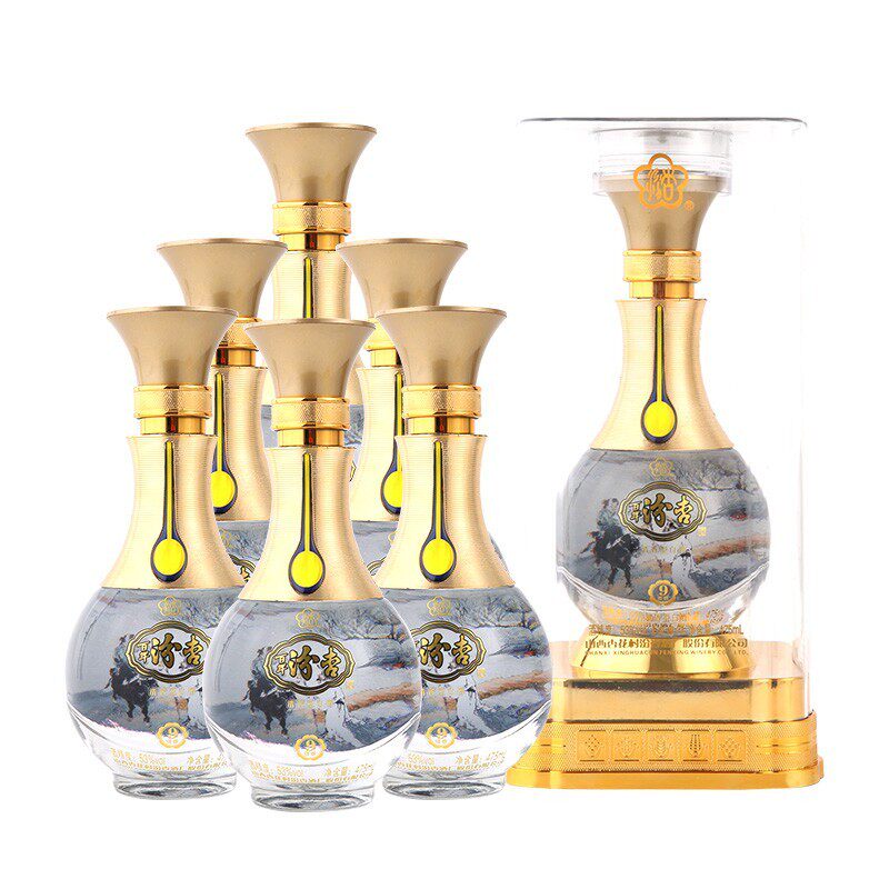 山西杏花百年汾杏淡雅9清香型白酒53度475ml*6瓶整箱装纯粮高端