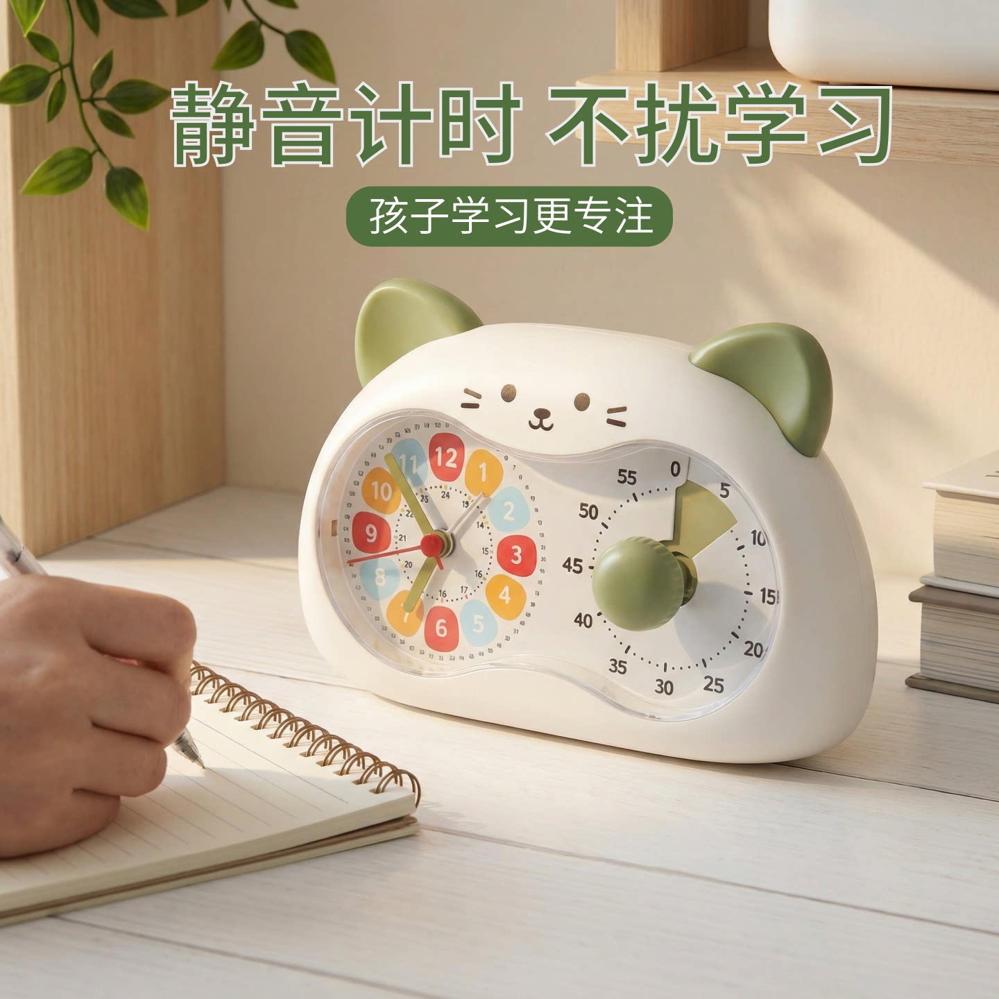 卡通猫咪计时提醒器儿童学生学习专用桌面可爱静音台钟自律神器