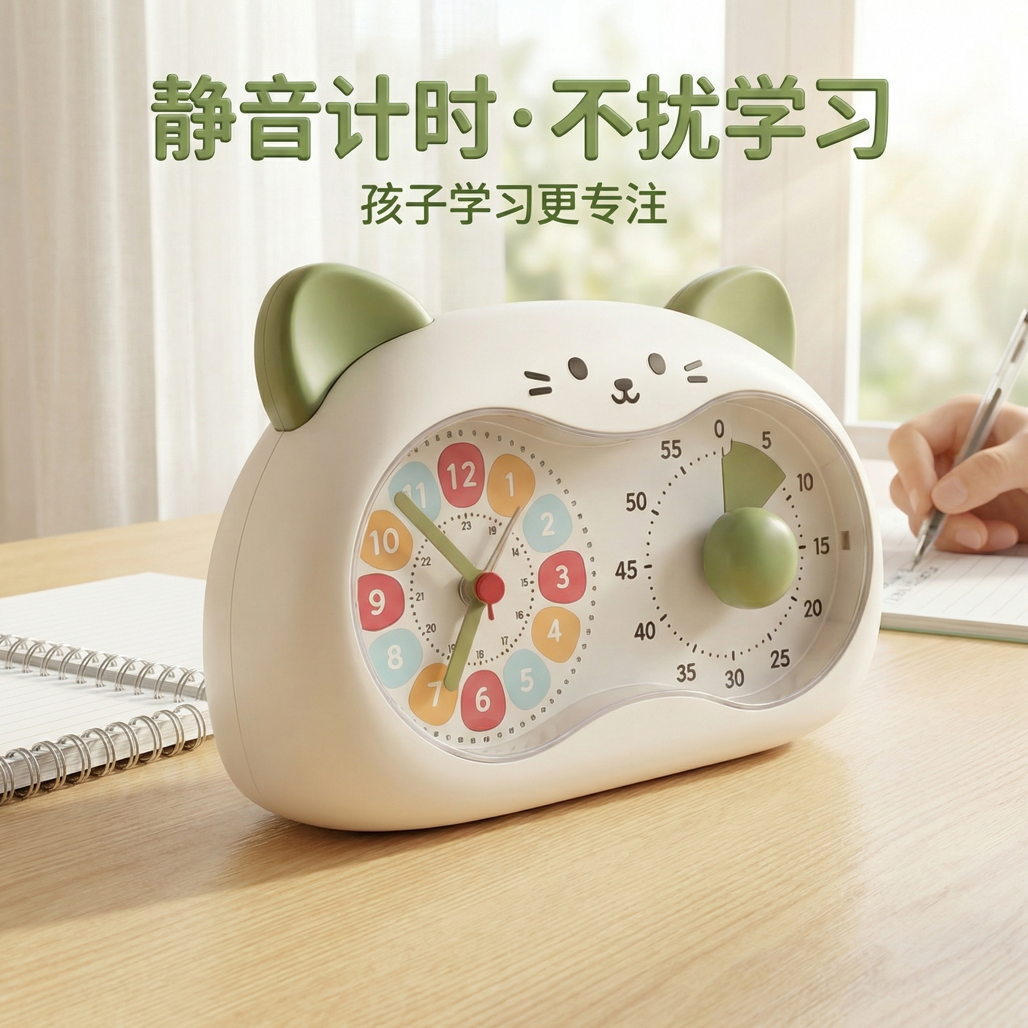 卡通猫头造型计时器儿童学生学习专用静音可爱闹钟定时器时间管理