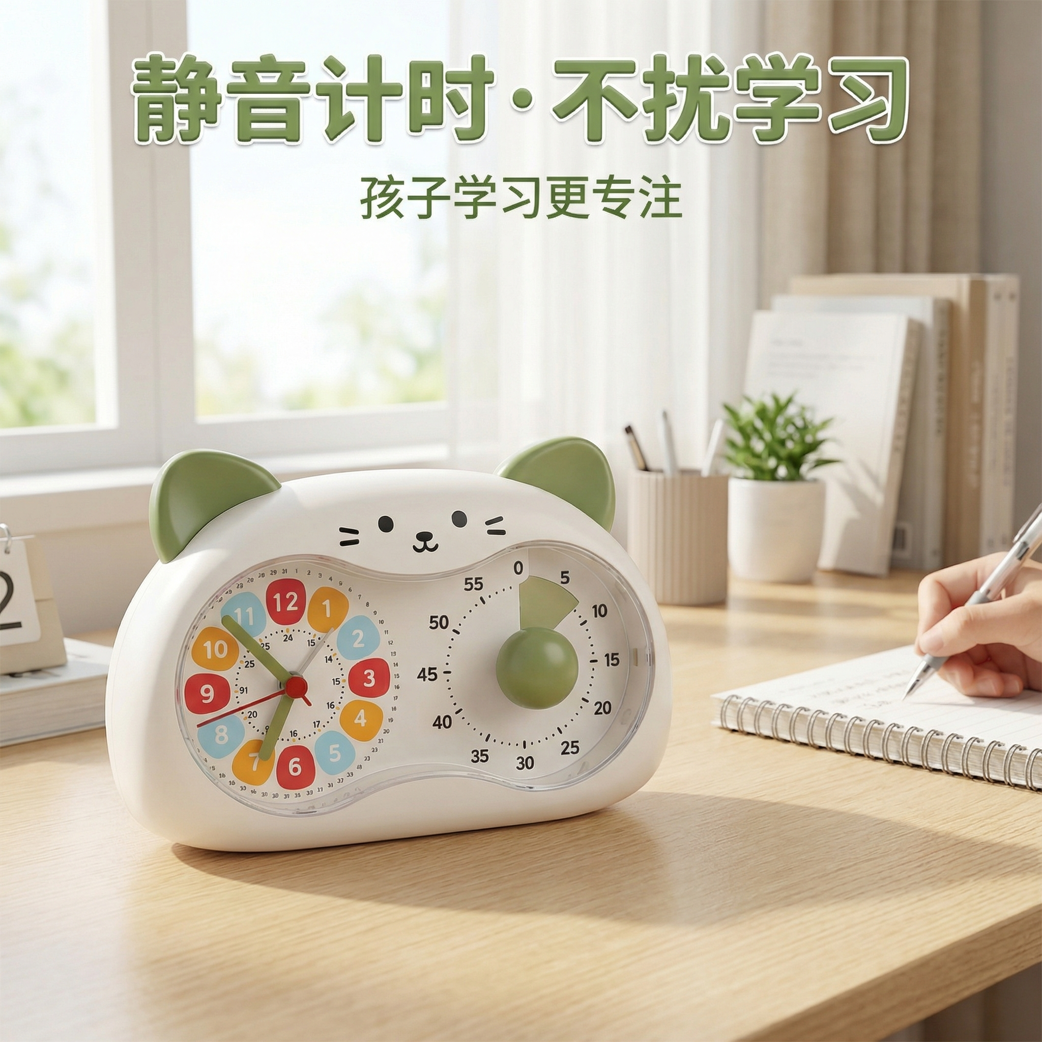 可视化计时器提醒器儿童学习静音台钟白色卡通定时器学生作业考试