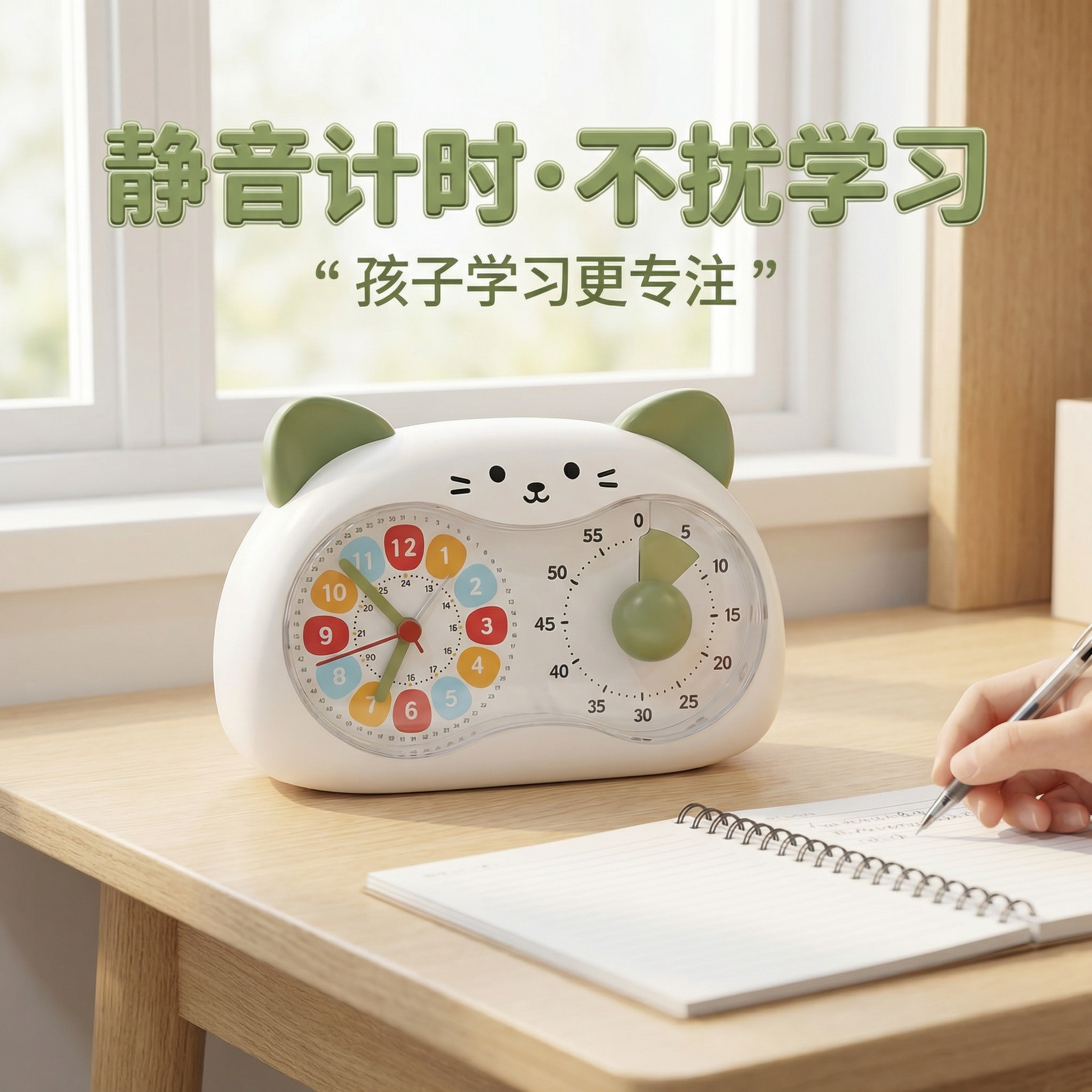 可爱台钟静音计时学习办公桌面学生时间管理白色闹钟可视化倒计时