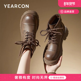 意尔康女鞋秋冬季加绒二棉短靴时尚复古靴子休闲马丁靴不累脚女靴