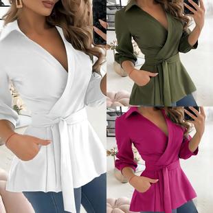 Blouse Womens Tops Color Solid Fit Slim Sexy Sleeve Long