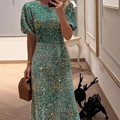 luxury dress temperament heavy glittering sleeve dress